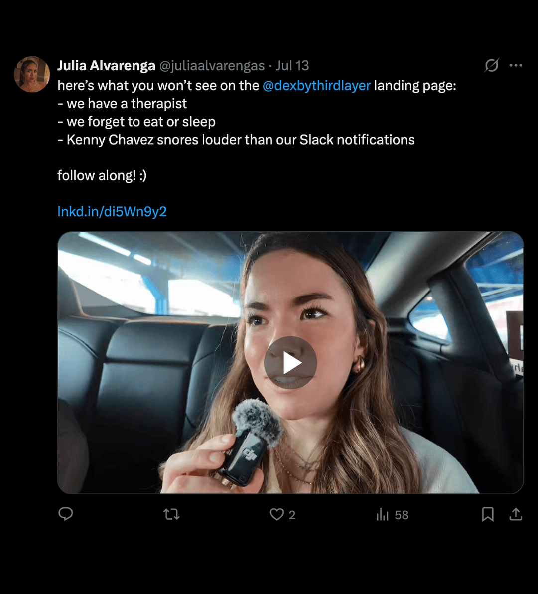 Tweet about Dex team