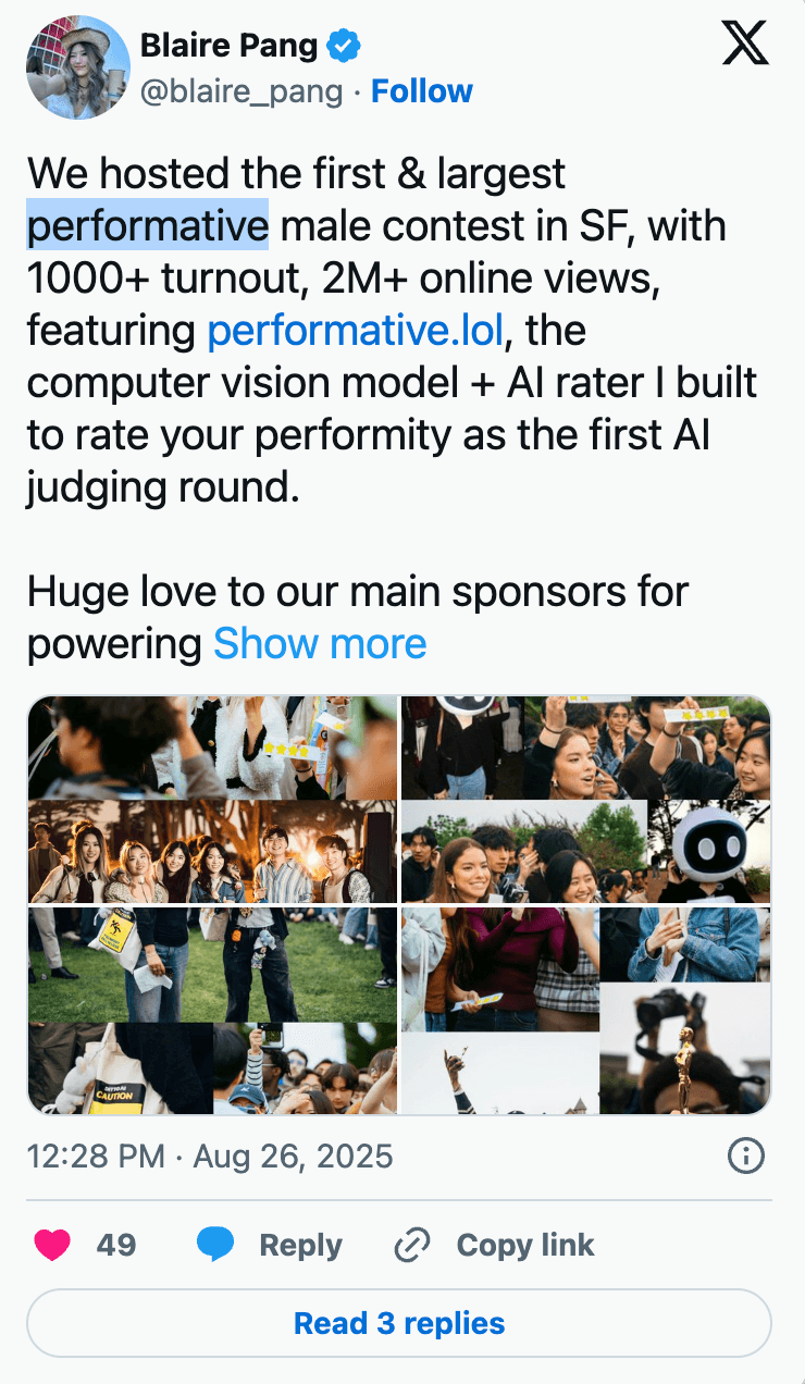 Tweet about performative male contest
